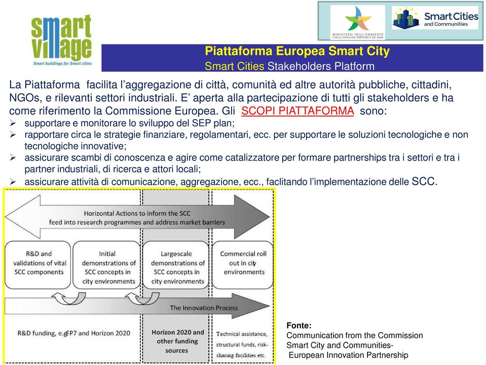 Gli SCOPI PIATTAFORMA sono: supportare e monitorare lo sviluppo del SEP plan; rapportare circa le strategie finanziare, regolamentari, ecc.