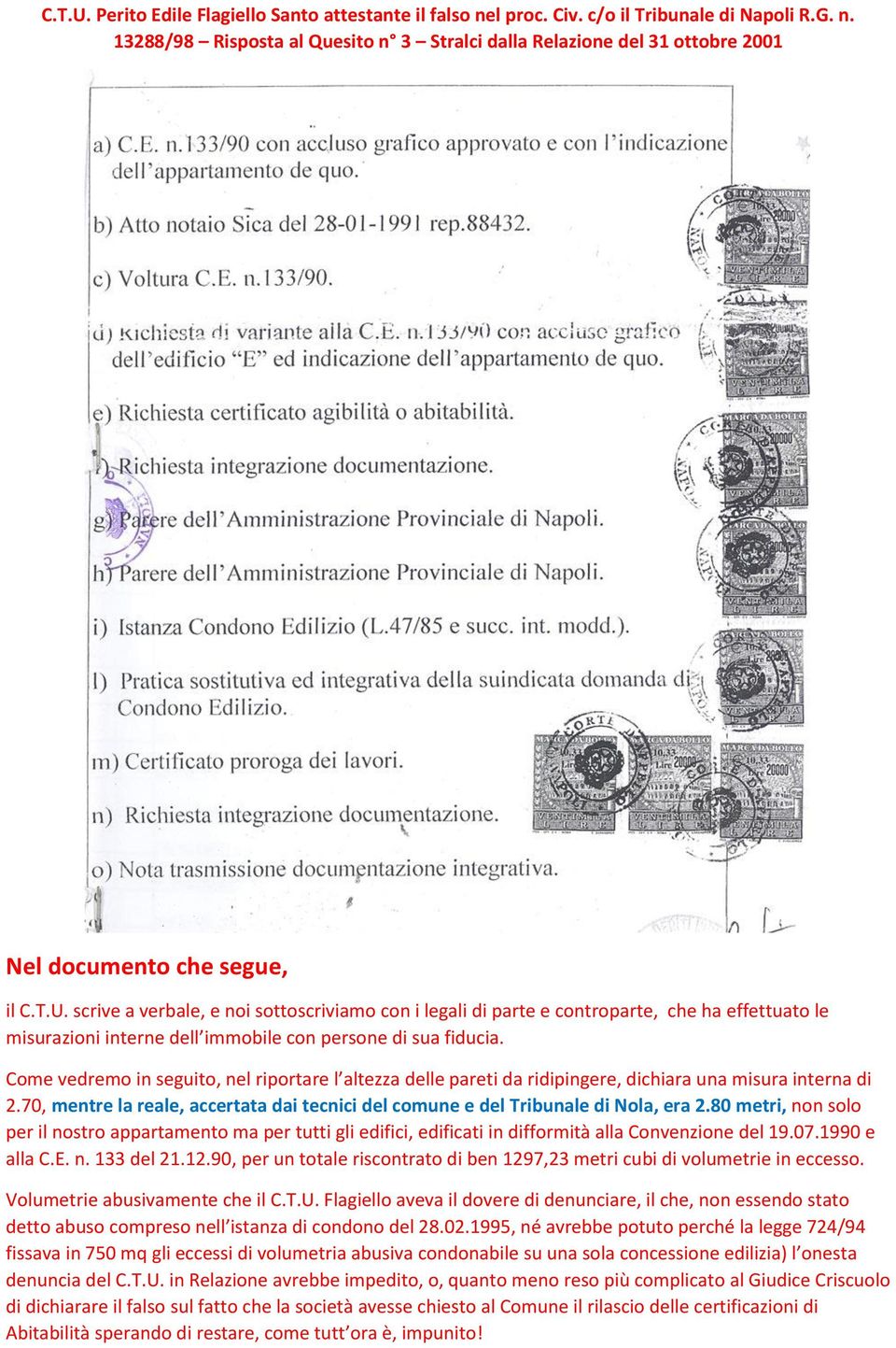 80 metri, non solo per il nostro appartamento ma per tutti gli edifici, edificati in difformità alla Convenzione del 19.07.1990 e alla C.E. n. 133 del 21.12.