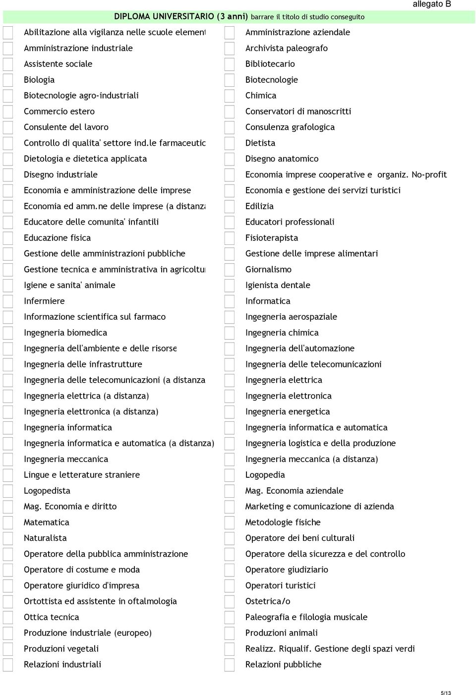 qualita' settore ind.le farmaceutic Dietista Dietologia e dietetica applicata Disegno anatomico Disegno industriale Economia imprese cooperative e organiz.