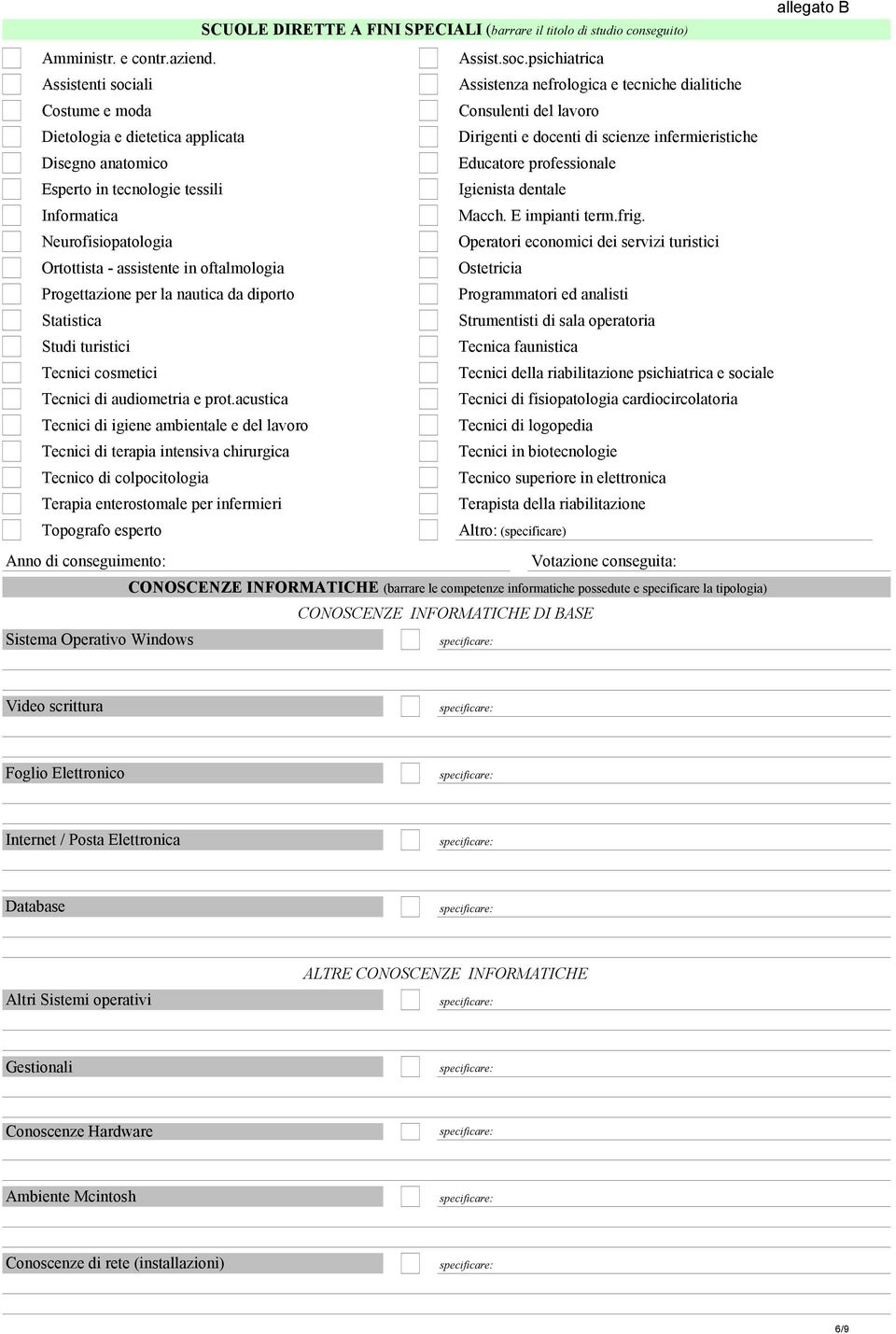 infermieristiche Educatore professionale Esperto in tecnologie tessili Igienista dentale Informatica Macch. E impianti term.frig.