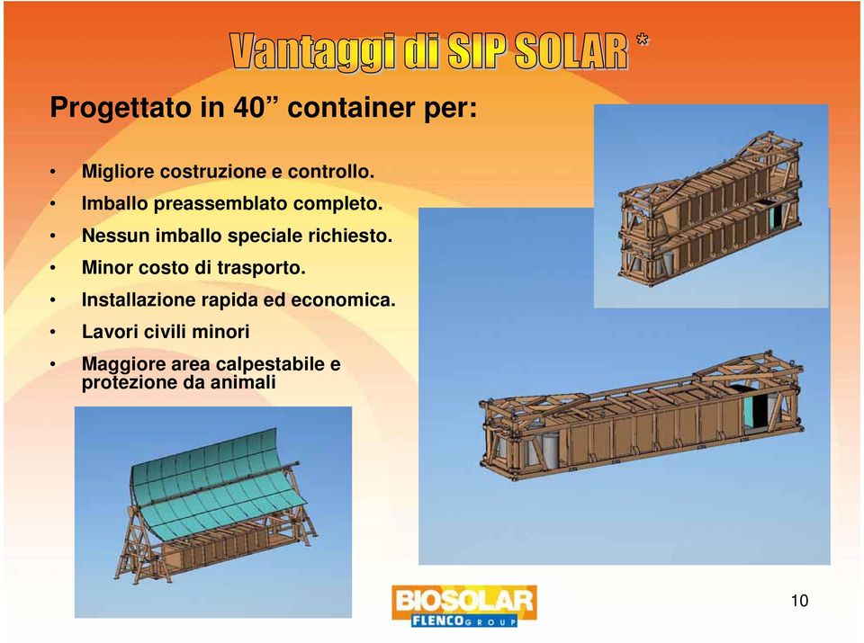 Minor costo di trasporto. Installazione rapida ed economica.