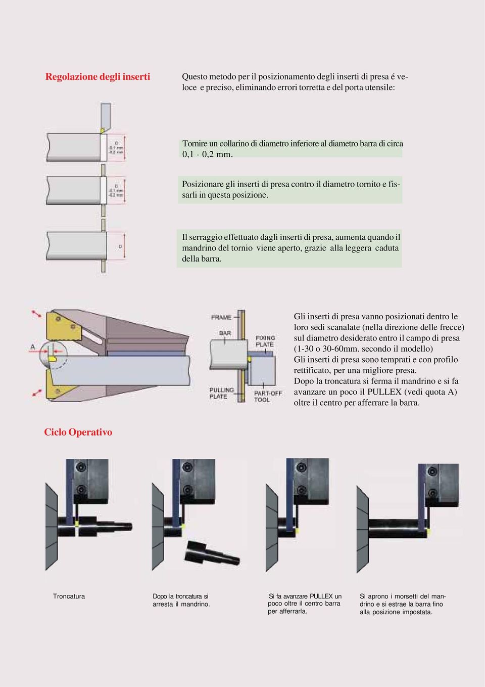 Il serraggio effettuato dagli inserti di presa, aumenta quando il mandrino del tornio viene aperto, grazie alla leggera caduta della barra.