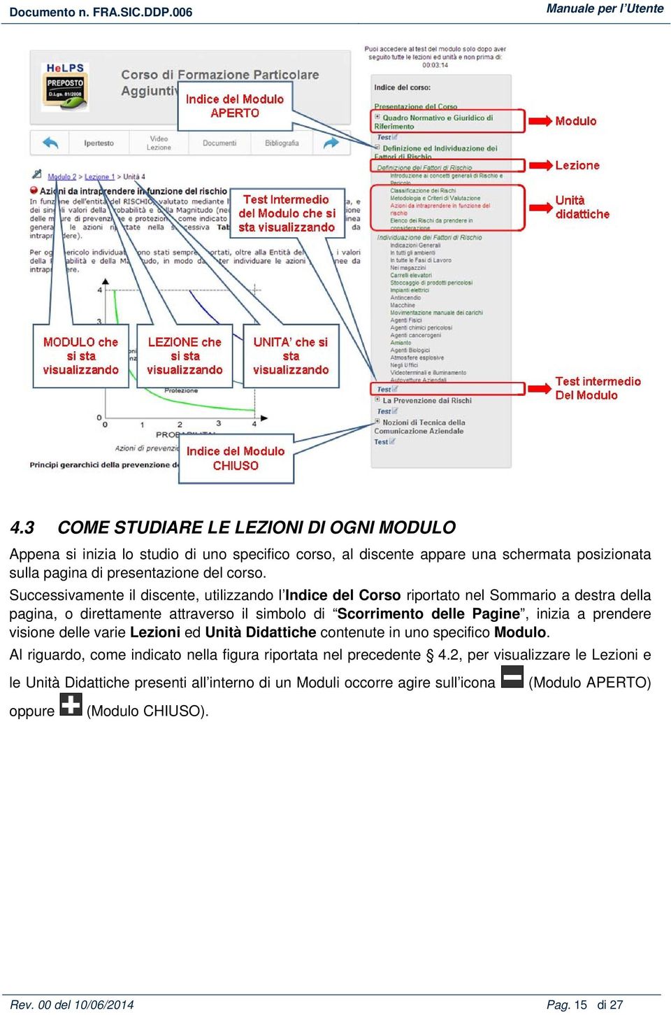 Successivamente il discente, utilizzando l Indice del Corso riportato nel Sommario a destra della pagina, o direttamente attraverso il simbolo di Scorrimento delle Pagine,