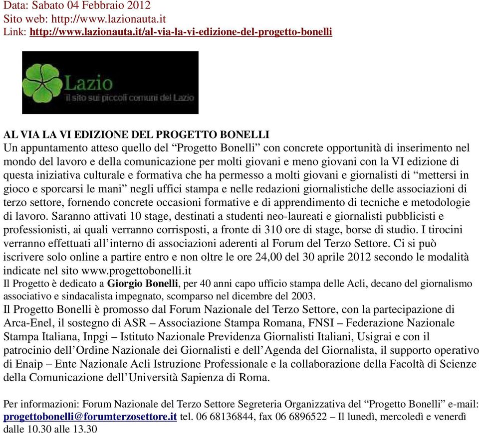 it/al-via-la-vi-edizione-del-progetto-bonelli AL VIA LA VI EDIZIONE DEL PROGETTO BONELLI Un appuntamento atteso quello del Progetto Bonelli con concrete opportunità di inserimento nel mondo del