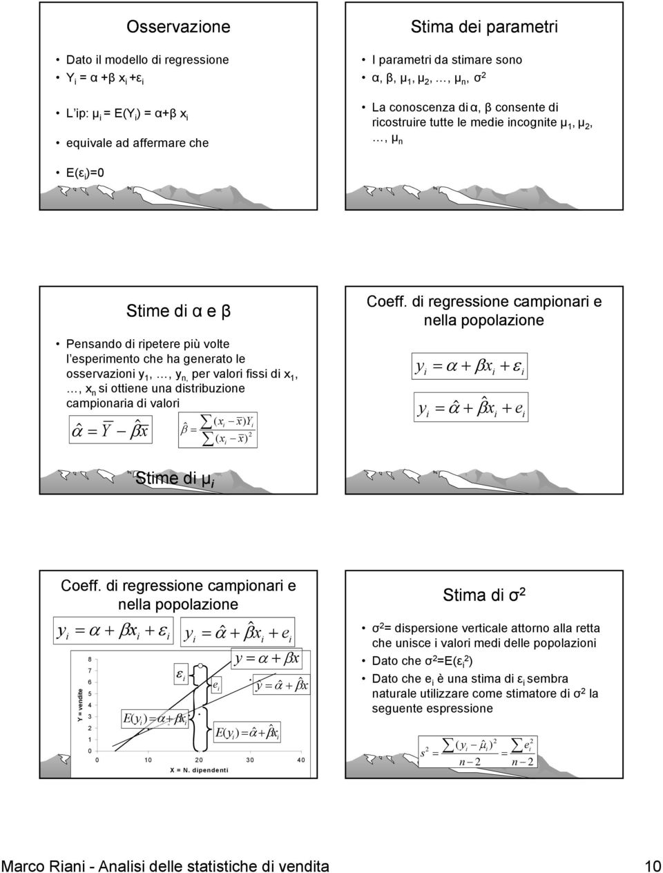 d regressoe campoar e ella popolazoe y α + + ε y ˆ α + ˆ + e Stme d µ Coeff.