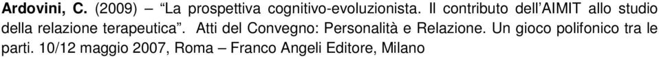 Atti del Convegno: Personalità e Relazione.