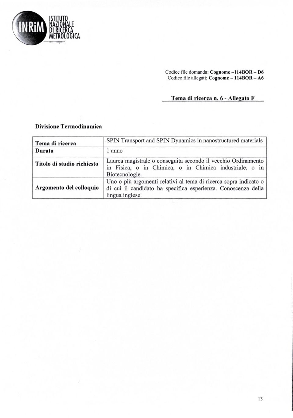 nanostructured materials i anno Laurea magistrale o conseguita secondo il vecchio Ordinamento in Fisica, o in Chimica, o in Chimica industriale, o in