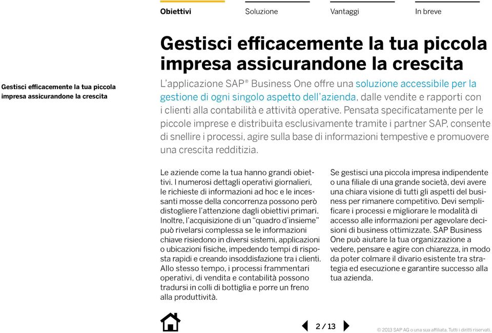 Pensata specificatamente per le piccole imprese e distribuita esclusivamente tramite i partner SAP, consente di snellire i processi, agire sulla base di informazioni tempestive e promuovere una