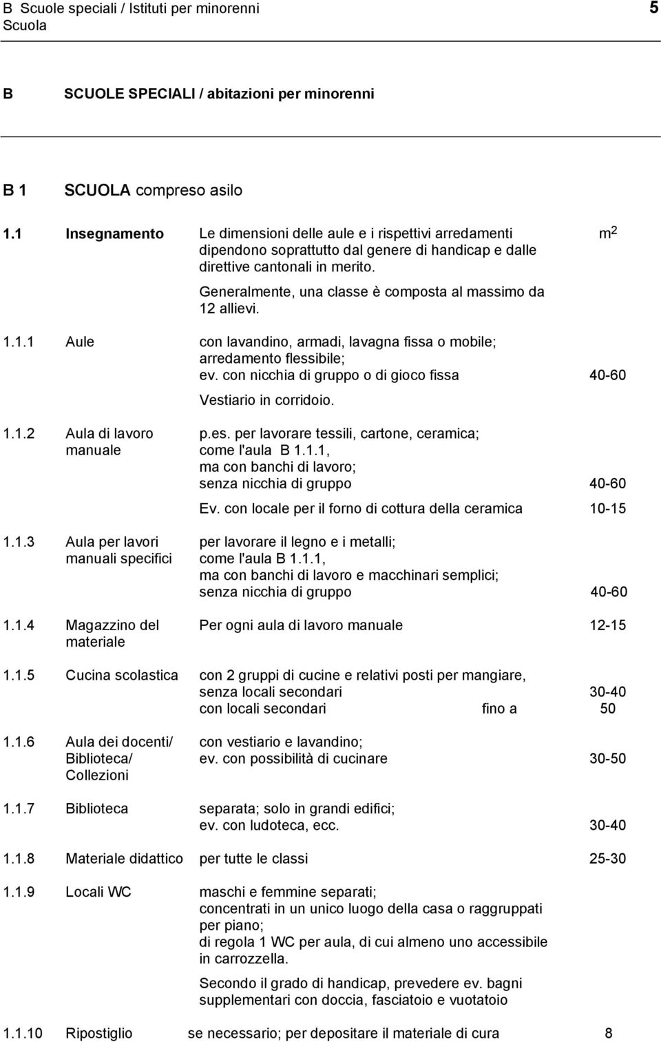 Generalmente, una classe è composta al massimo da 12 allievi. 1.1.1 Aule con lavandino, armadi, lavagna fissa o mobile; arredamento flessibile; ev.