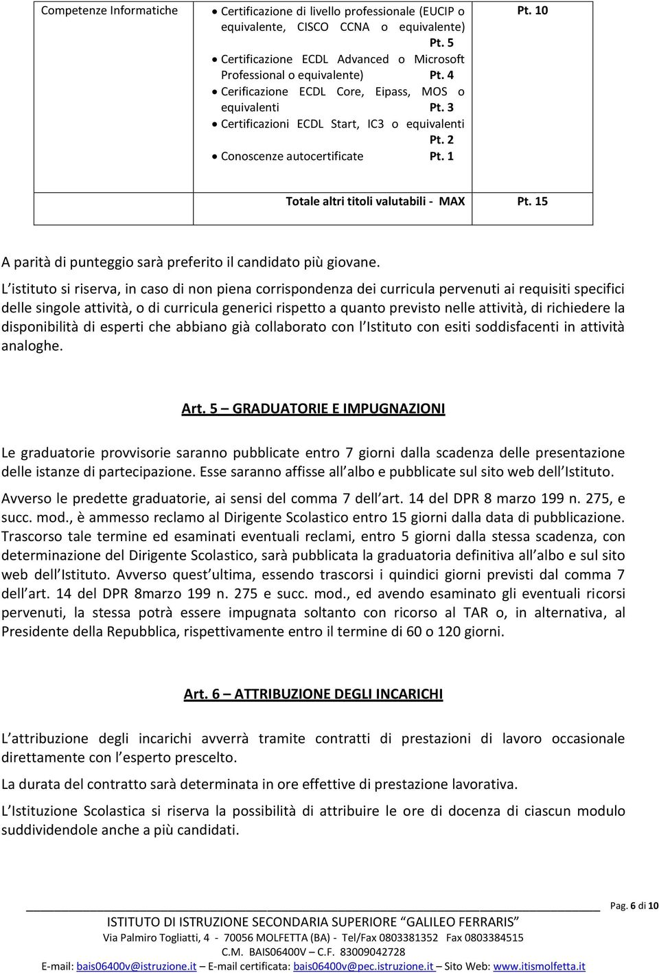 15 A parità di punteggio sarà preferito il candidato più giovane.