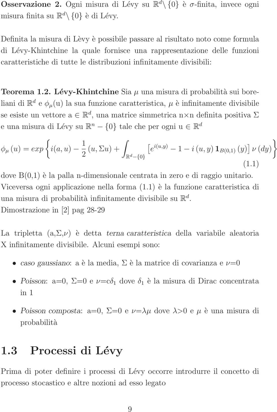 infinitamente divisibili: Teorema 1.2.