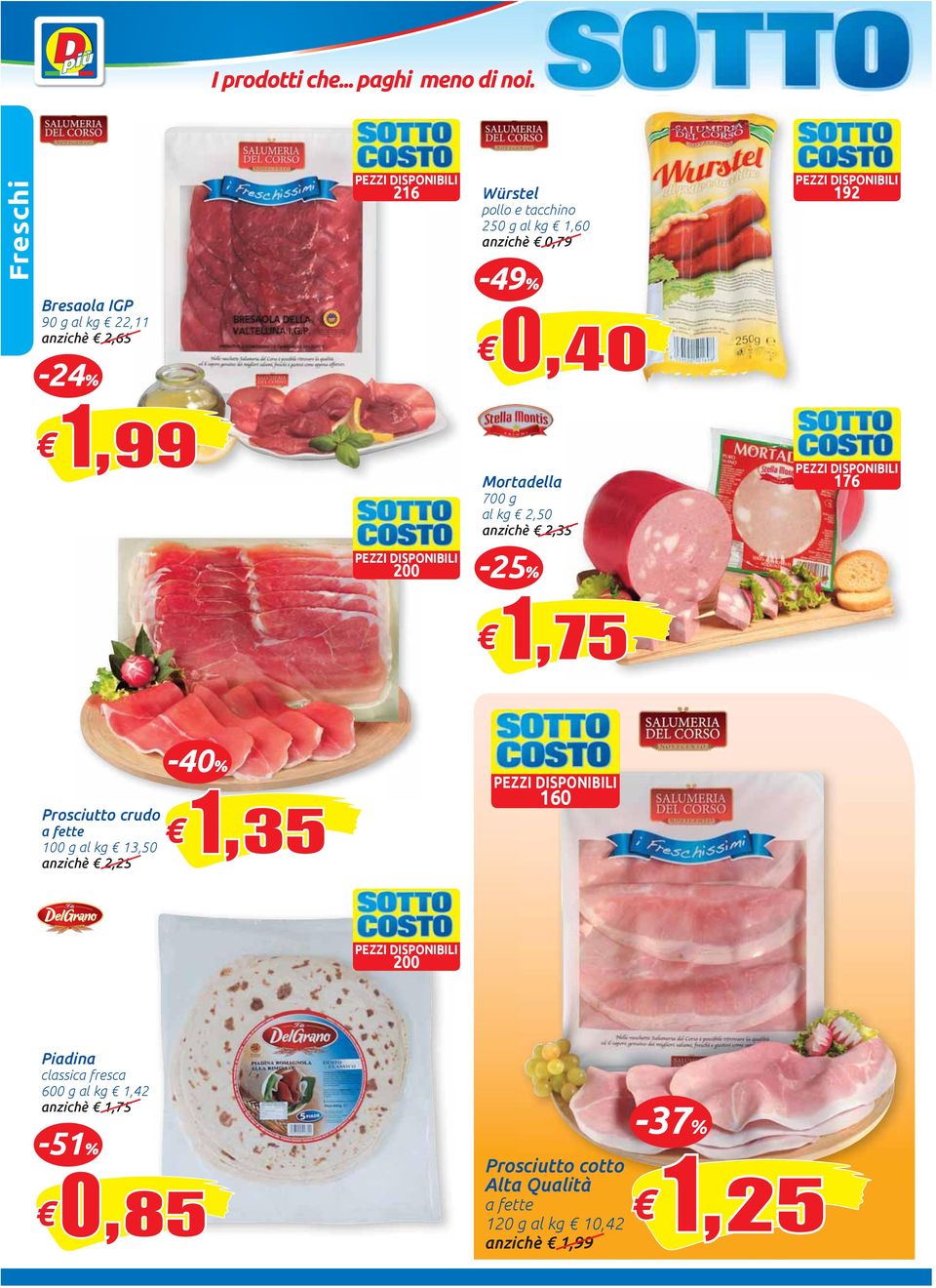 Prosciutto crudo a fette 100 g 13,50 anzichè 2,25-40% 1, 1,35 160 200 Piadina classica fresca