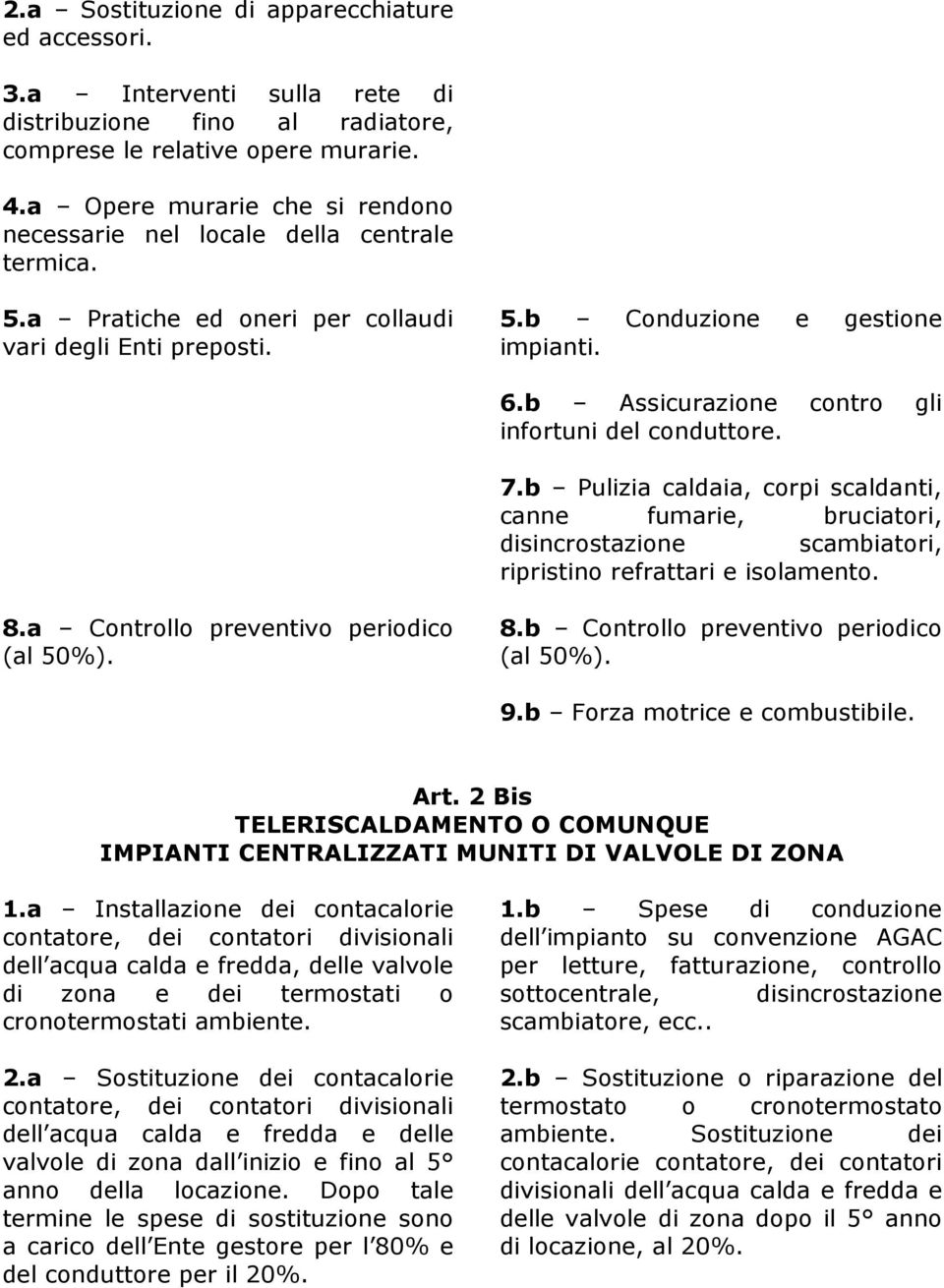 b Assicurazione contro gli infortuni del conduttore. 7.b Pulizia caldaia, corpi scaldanti, canne fumarie, bruciatori, disincrostazione scambiatori, ripristino refrattari e isolamento. 8.