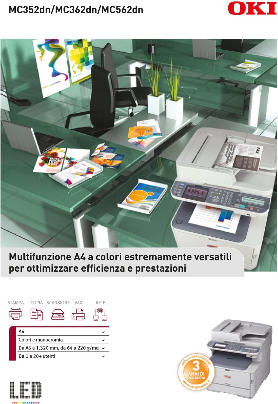 prestazioni STAMPA COPIA SCANSIONE FAX 1 RETE A4 Colori