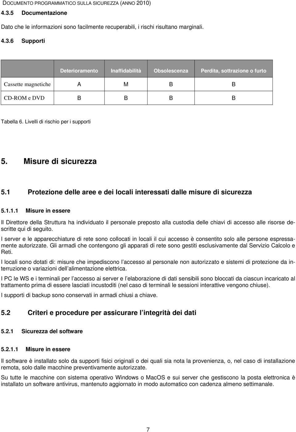 Protezione delle aree e dei locali interessati dalle misure di sicurezza 5.1.