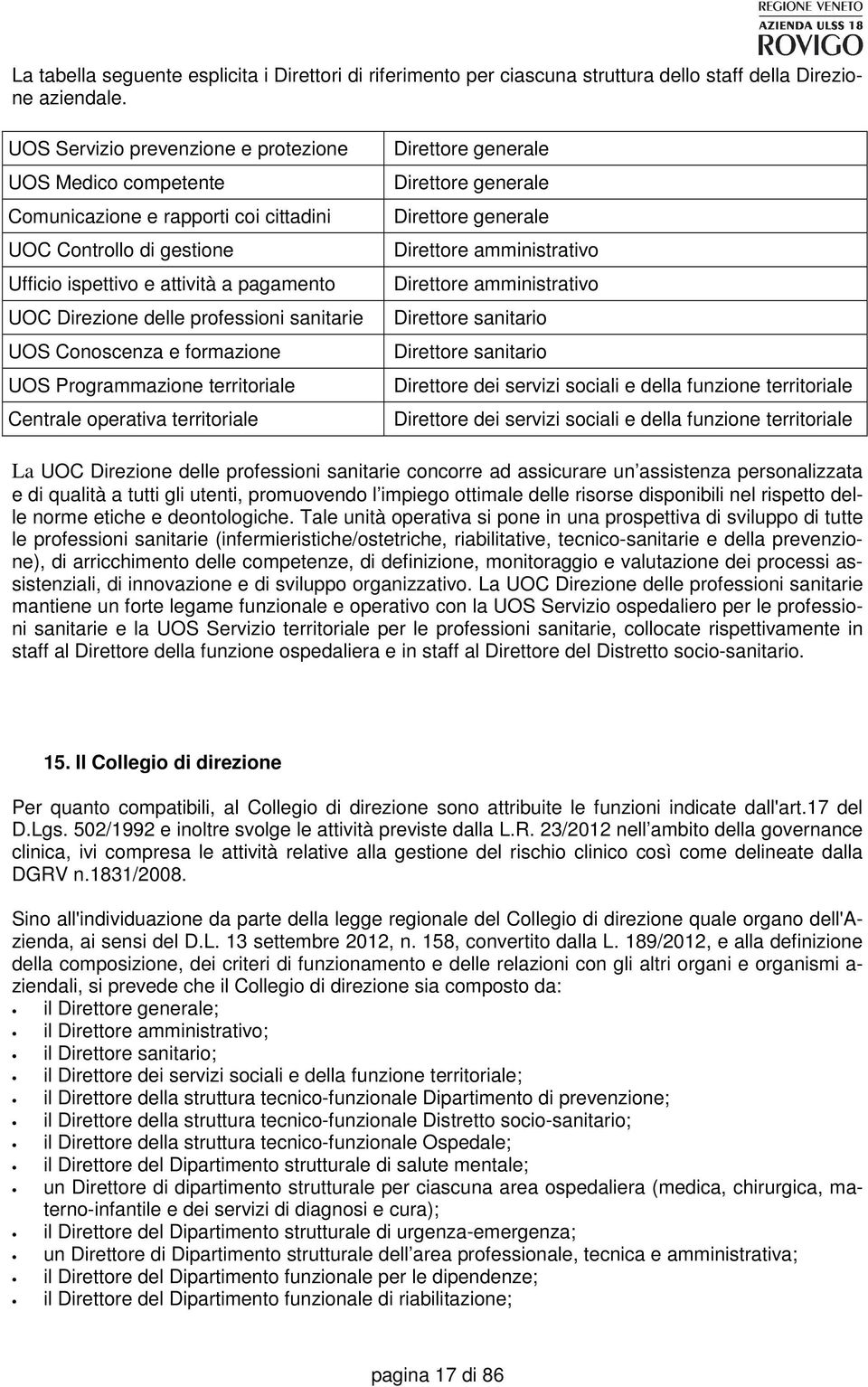 sanitarie UOS Conoscenza e formazione UOS Programmazione territoriale Centrale operativa territoriale Direttore generale Direttore generale Direttore generale Direttore amministrativo Direttore