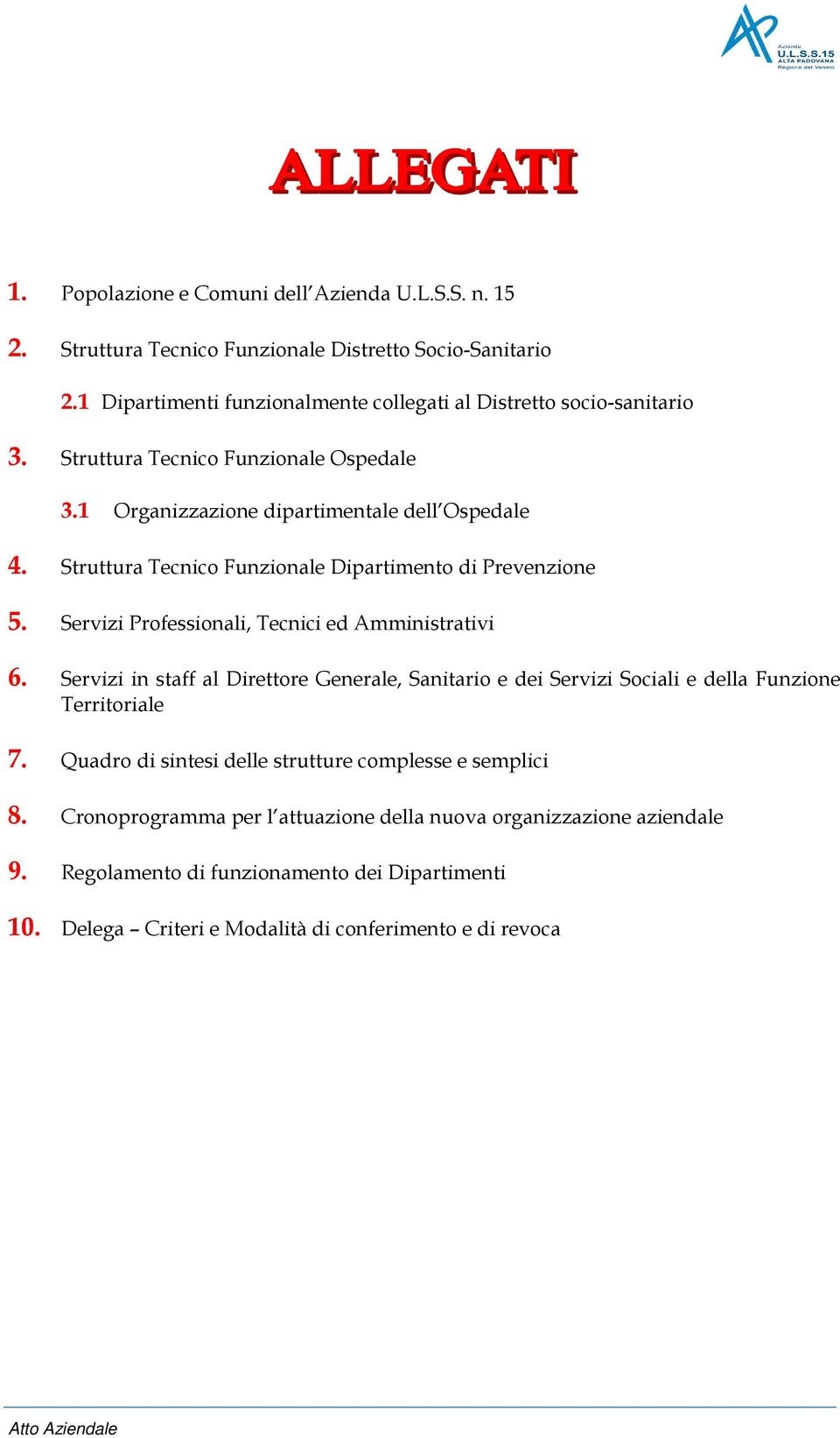 Struttura Tecnico Funzionale Dipartimento di Prevenzione 5. Servizi Professionali, Tecnici ed Amministrativi 6.