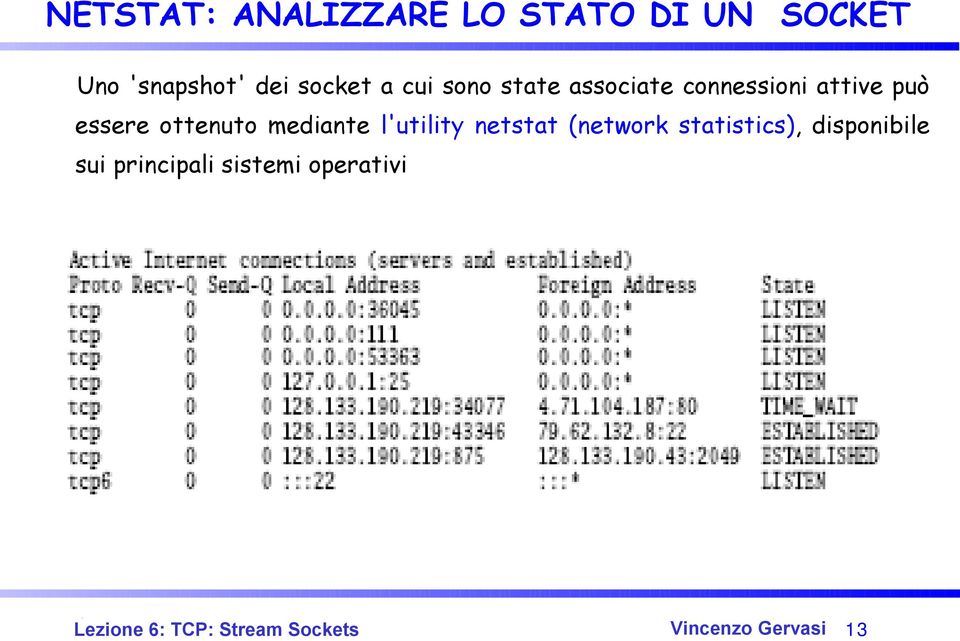 mediante l'utility netstat (network statistics), disponibile sui