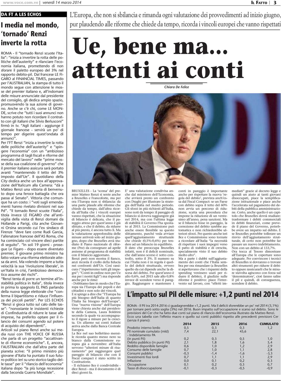 austerity e rilanciare l economia italiana, promettendo di non sforare il paletto europeo del 3% nel rapporto debito-pil.