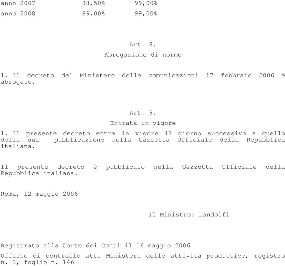 Il presente decreto entra in vigore il giorno successivo a quello della sua pubblicazione nella Gazzetta Ufficiale della Repubblica italiana.