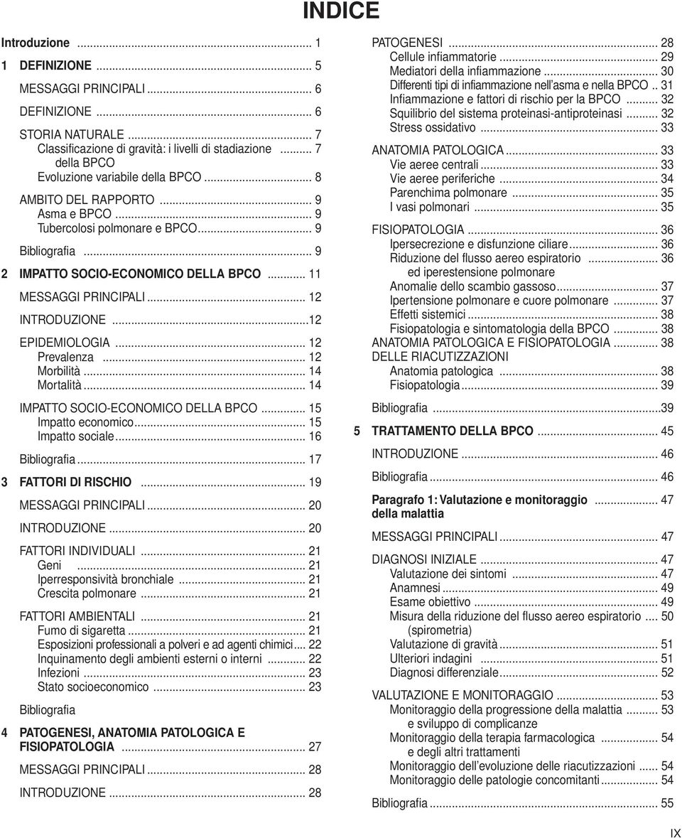 .. 11 MESSAGGI PRINCIPALI... 12 INTRODUZIONE...12 EPIDEMIOLOGIA... 12 Prevalenza... 12 Morbilità... 14 Mortalità... 14 IMPATTO SOCIO-ECONOMICO DELLA BPCO... 15 Impatto economico... 15 Impatto sociale.