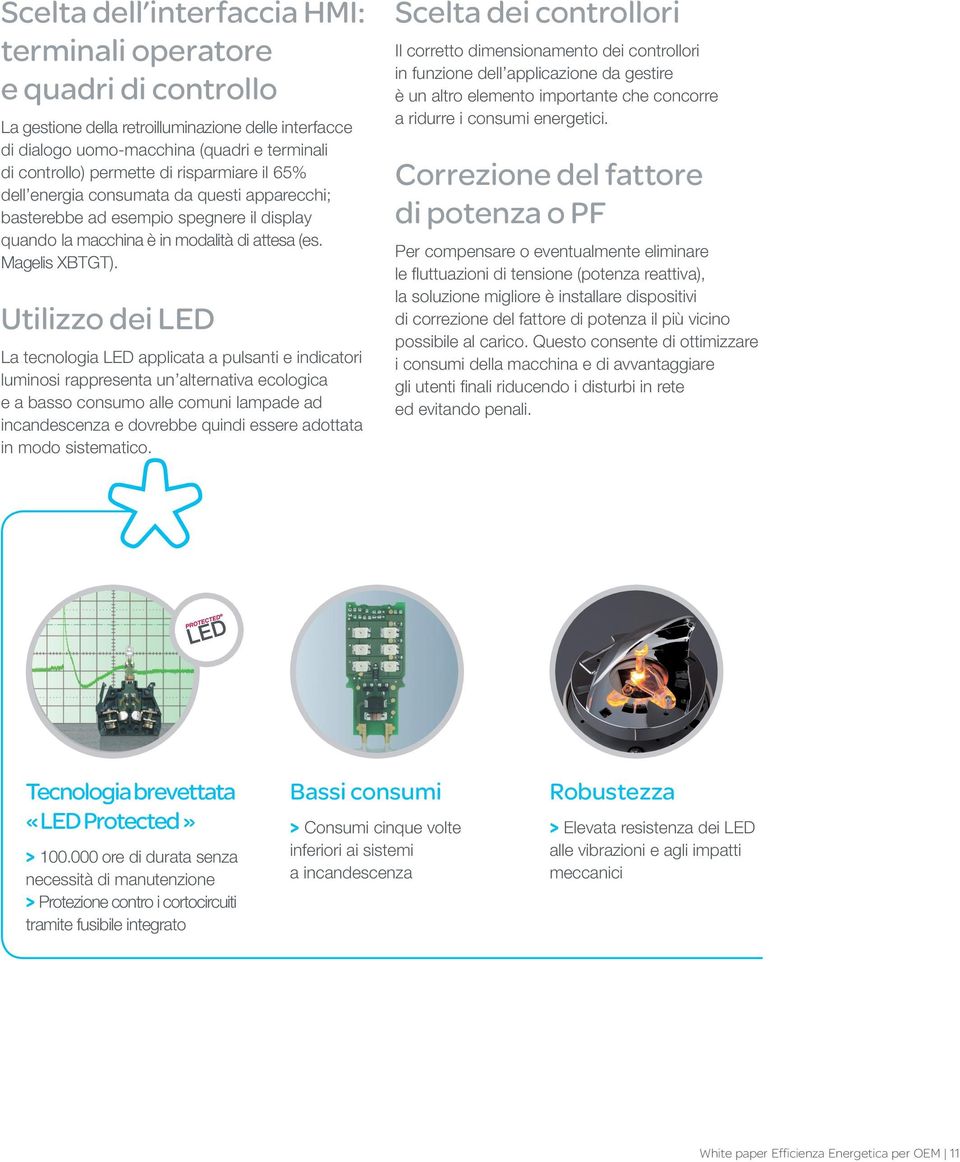 Utilizzo dei LED La tecnologia LED applicata a pulsanti e indicatori luminosi rappresenta un alternativa ecologica e a basso consumo alle comuni lampade ad incandescenza e dovrebbe quindi essere