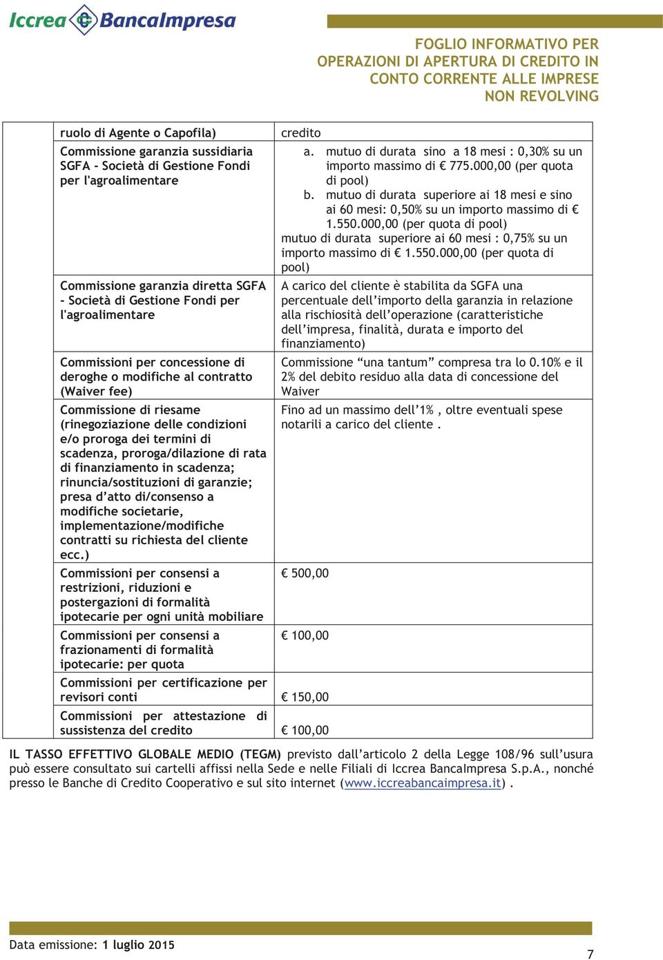 finanziamento in scadenza; rinuncia/sostituzioni di garanzie; presa d atto di/consenso a modifiche societarie, implementazione/modifiche contratti su richiesta del cliente ecc.