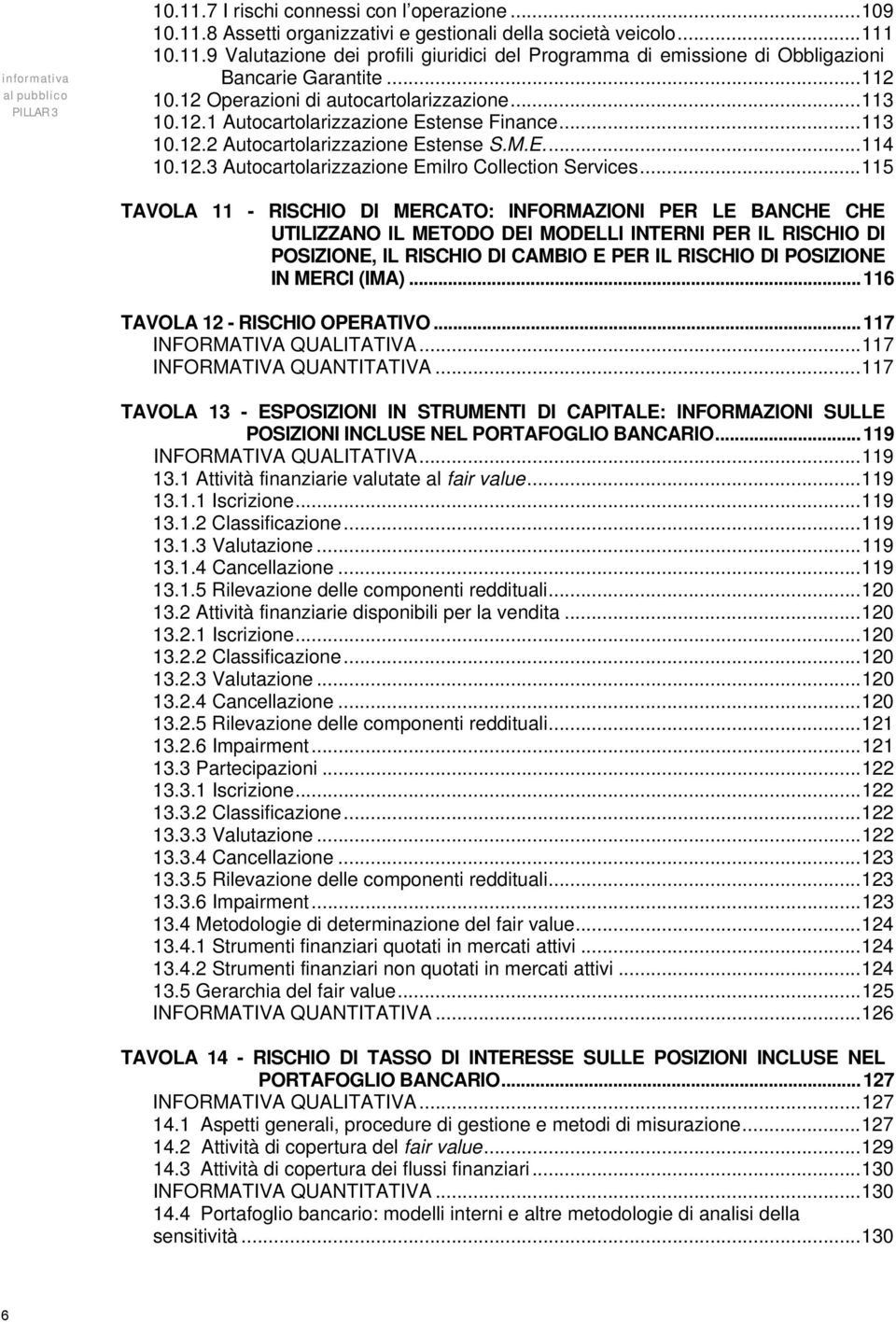 .. 115 TAVOLA 11 - RISCHIO DI MERCATO: INFORMAZIONI PER LE BANCHE CHE UTILIZZANO IL METODO DEI MODELLI INTERNI PER IL RISCHIO DI POSIZIONE, IL RISCHIO DI CAMBIO E PER IL RISCHIO DI POSIZIONE IN MERCI