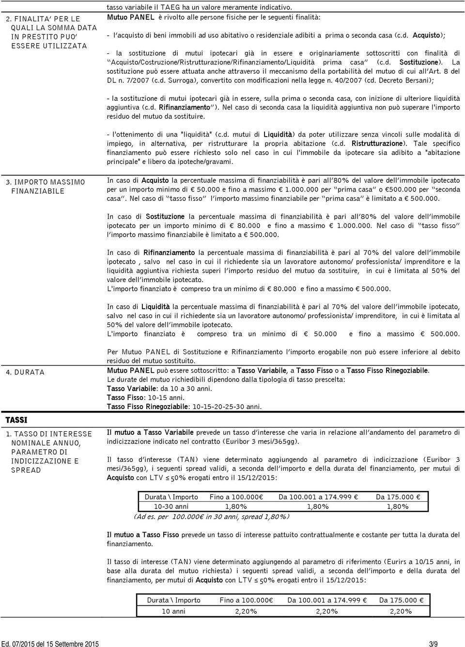 beni immobili ad uso abitativo o residenziale adibiti a prima o seconda casa (c.d. ); - la sostituzione di mutui ipotecari già in essere e originariamente sottoscritti con finalità di /Costruzione/Ristrutturazione/Rifinanziamento/Liquidità prima casa (c.