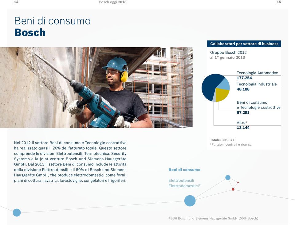 Questo settore comprende le divisioni Elettroutensili, Termotecnica, Security Systems e la joint venture Bosch und Siemens Hausgeräte GmbH.