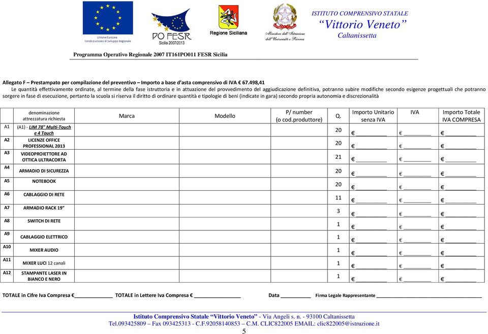 che potranno sorgere in fase di esecuzione, pertanto la scuola si riserva il diritto di ordinare quantità e tipologie di beni (indicate in gara) secondo propria autonomia e discrezionalità