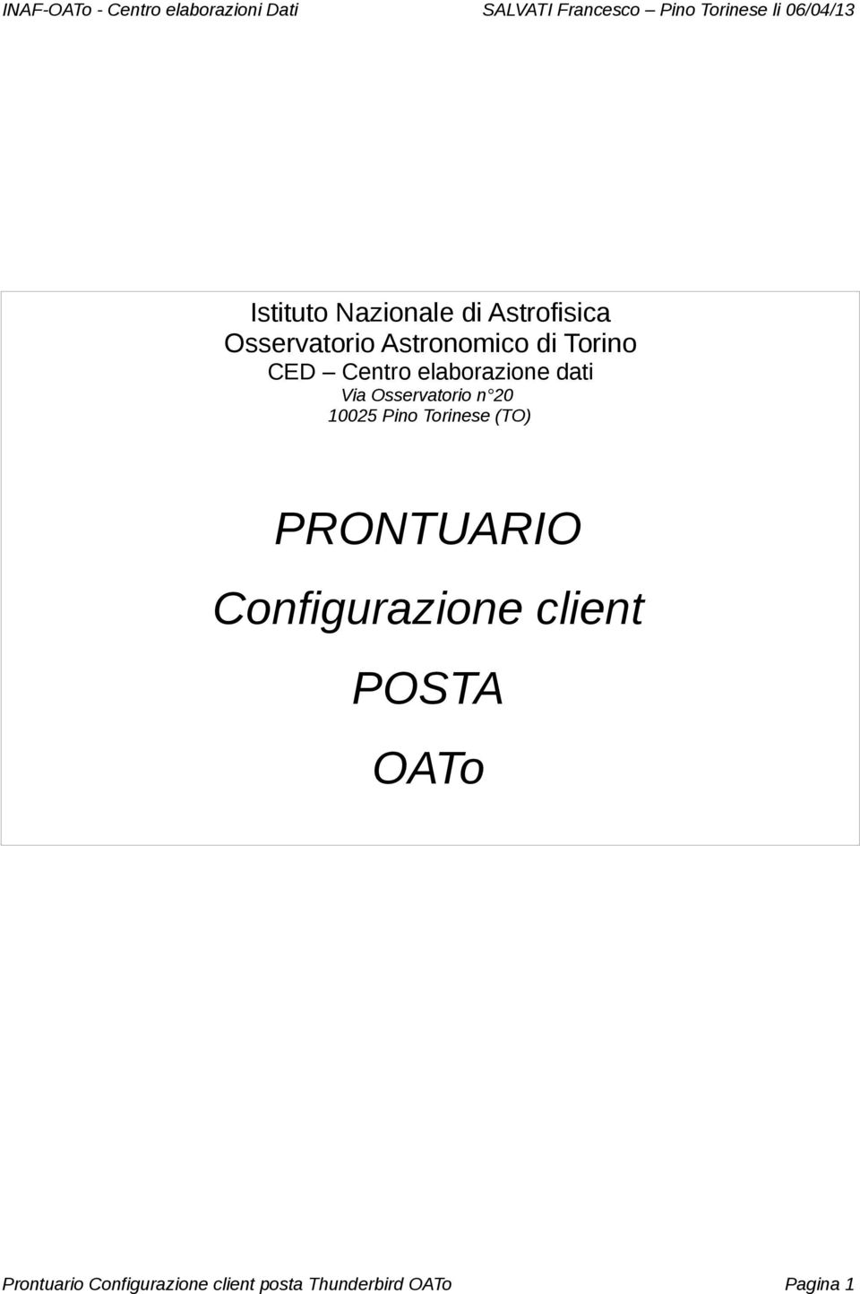 Pino Torinese (TO) PRONTUARIO Configurazione client POSTA OATo