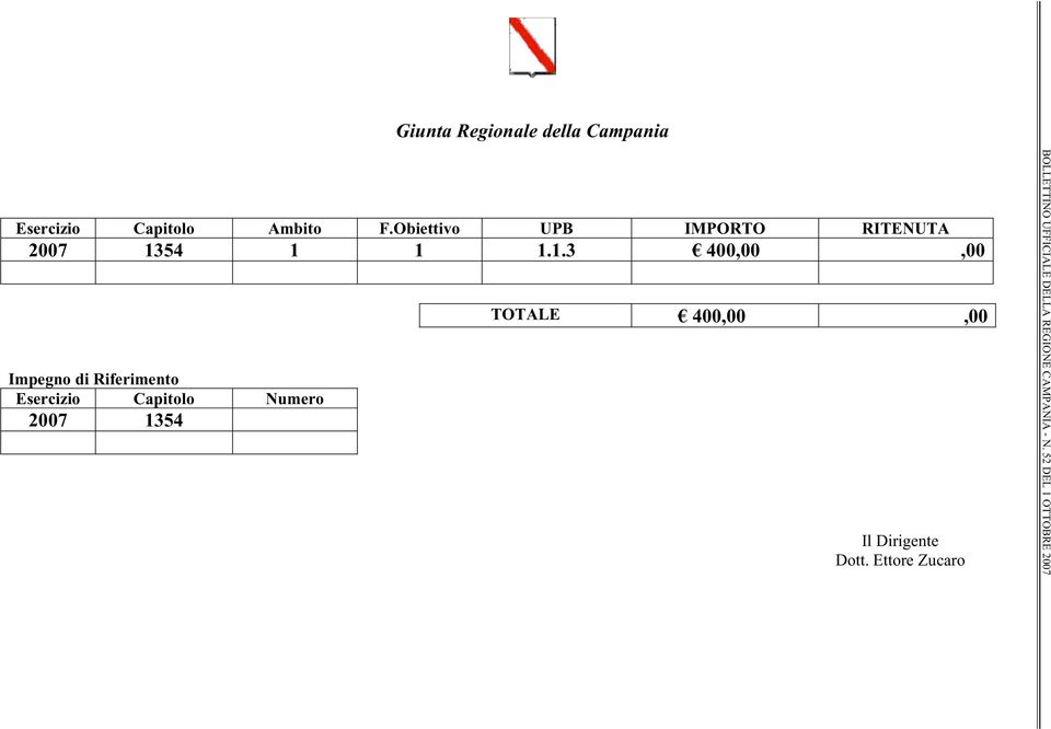 54 1 1 1.1.3 400,00,00 Impegno di Riferimento