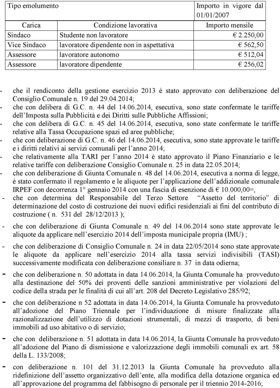 stato approvato con deliberazione del Consiglio Comunale n. 19 del 29.04.2014; - che con delibera di G.C. n. 44 del 14.06.