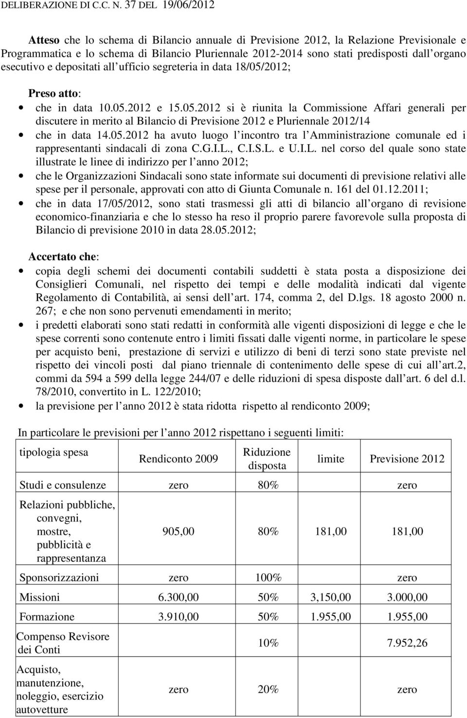 05.2012 ha avuto luogo l incontro tra l mministrazione comunale ed i rappresentanti sindacali di zona C.G.I.L.