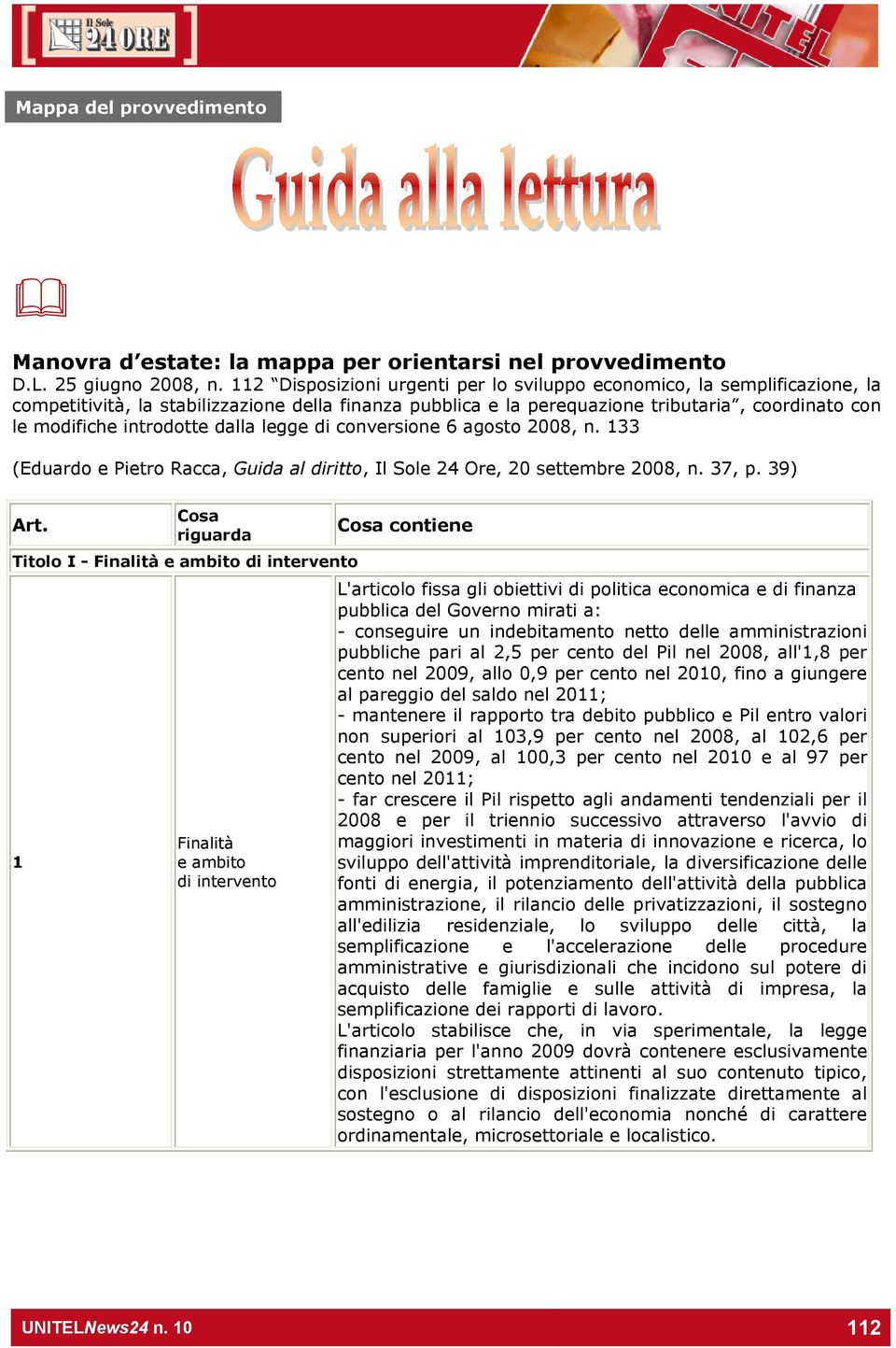 introdotte dalla legge di conversione 6 agosto 2008, n. 133 (Eduardo e Pietro Racca, Guida al diritto, Il Sole 24 Ore, 20 settembre 2008, n. 37, p. 39) Cosa Art.