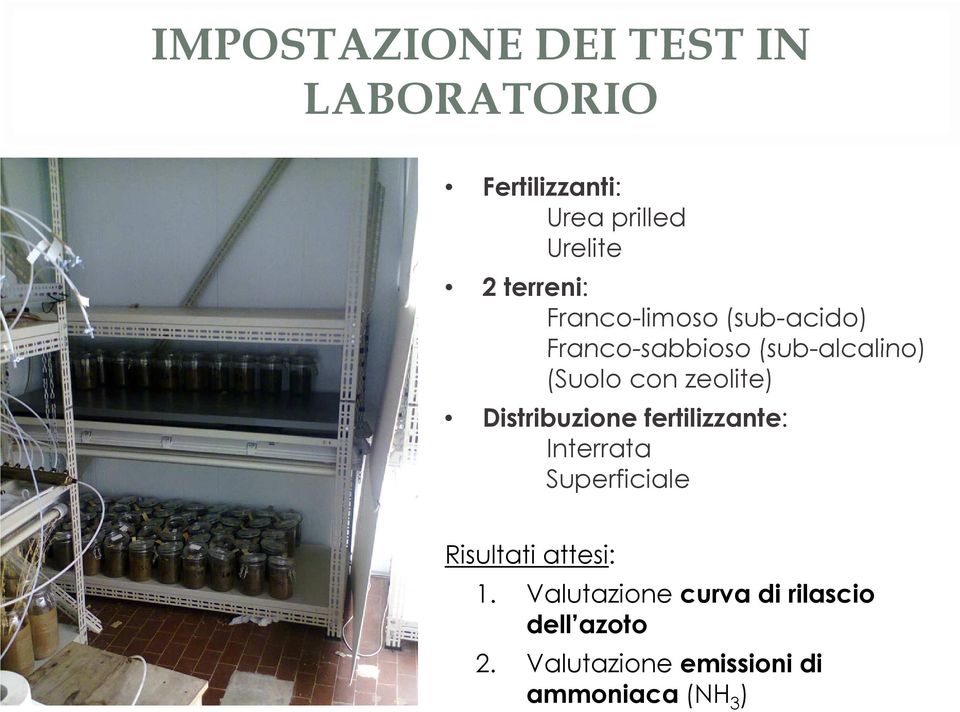 zeolite) Distribuzione fertilizzante: Interrata Superficiale Risultati attesi: