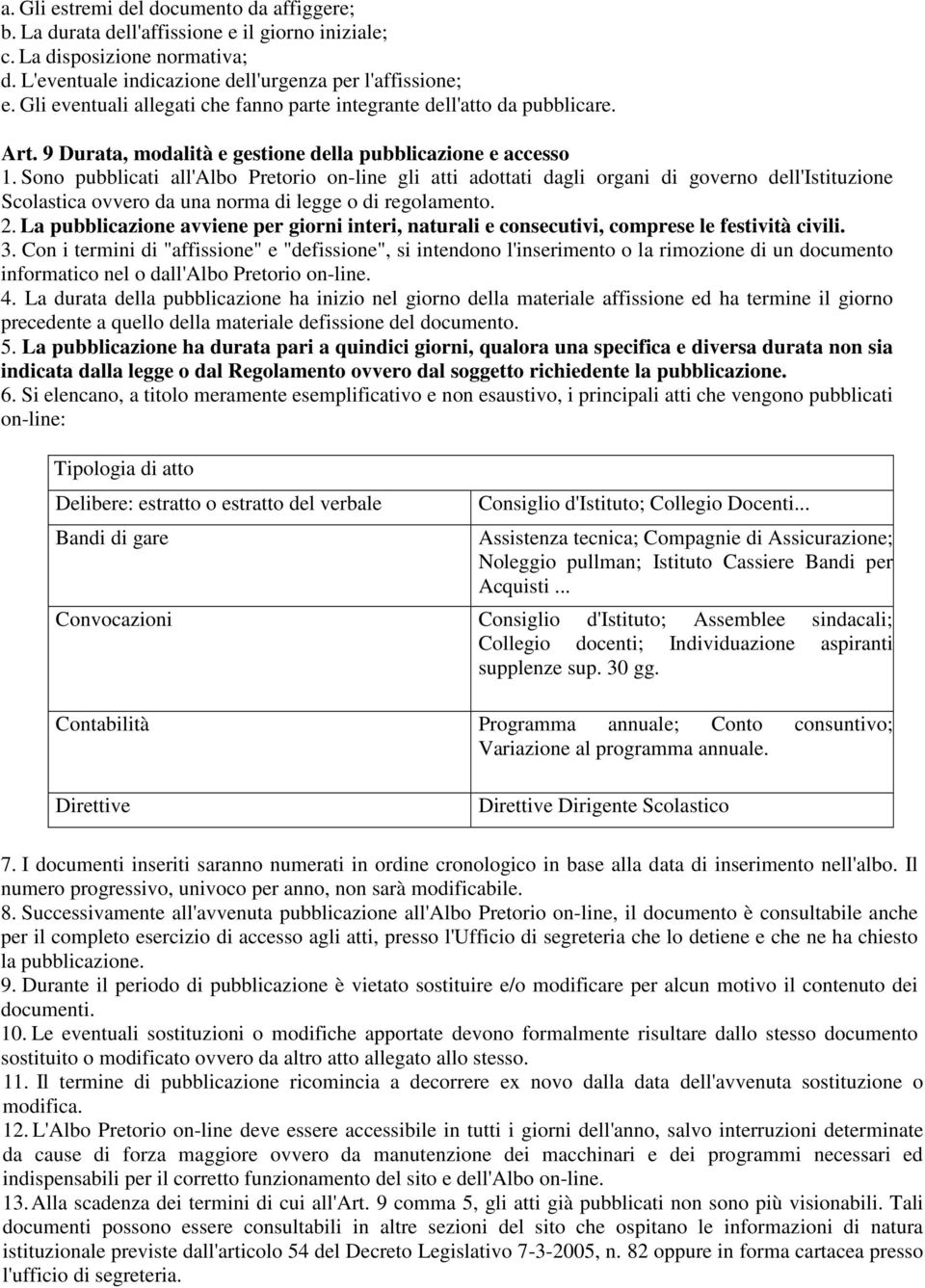 Sono pubblicati all'albo Pretorio on-line gli atti adottati dagli organi di governo dell'istituzione Scolastica ovvero da una norma di legge o di regolamento. 2.