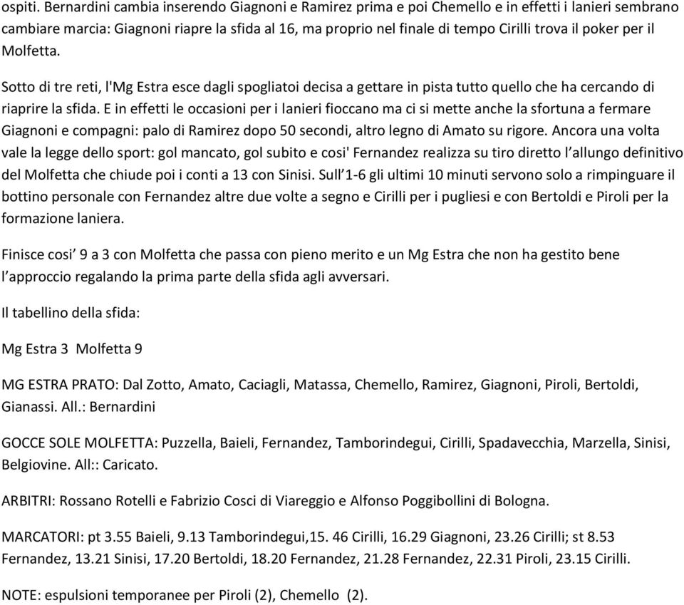 poker per il Molfetta. Sotto di tre reti, l'mg Estra esce dagli spogliatoi decisa a gettare in pista tutto quello che ha cercando di riaprire la sfida.