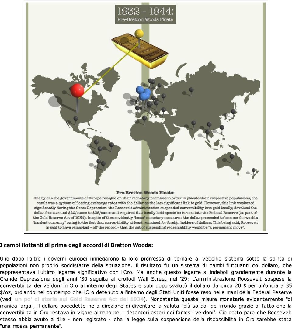 Ma anche questo legame si indeboli grandemente durante la Grande Depressione degli anni '30 seguita al crollodi Wall Street nel '29: L'amministrazione Roosevelt sospese la convertibilità dei verdoni