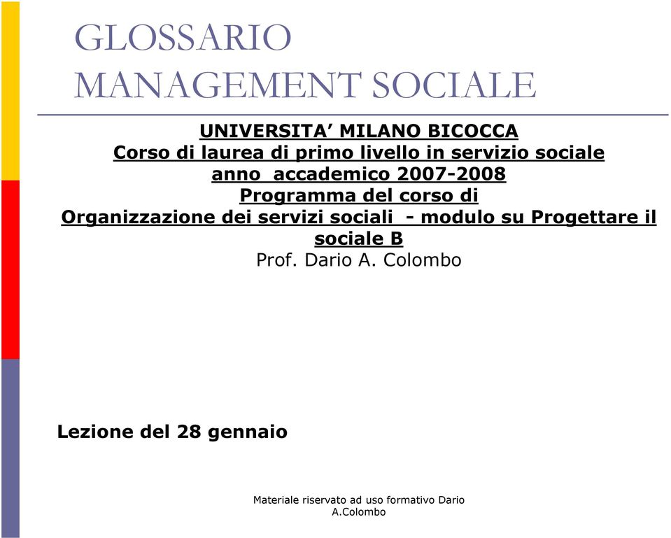 Programma del corso di Organizzazione dei servizi sociali - modulo