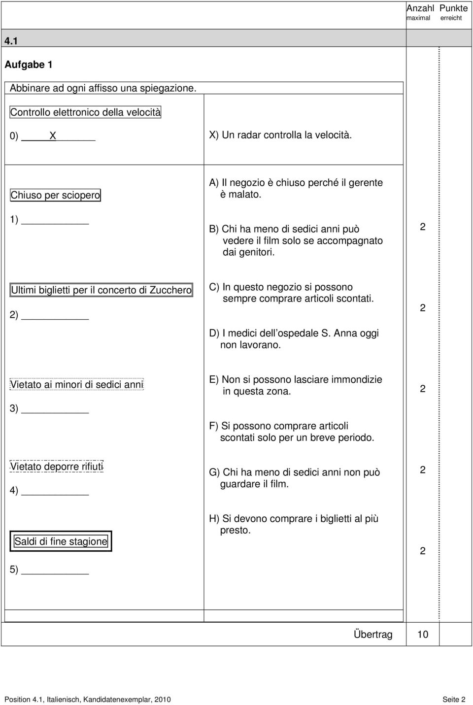 Ultimi biglietti per il concerto di Zucchero ) C) In questo negozio si possono sempre comprare articoli scontati. D) I medici dell ospedale S. Anna oggi non lavorano.