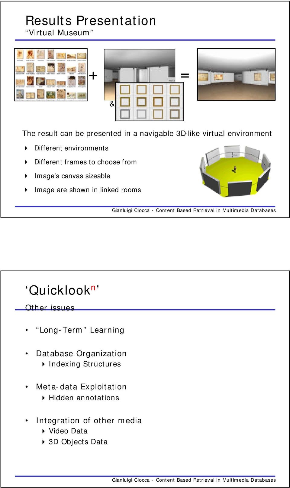 shown in linked rooms Quicklook n Other issues Long-Term Learning Database Organization Indexing