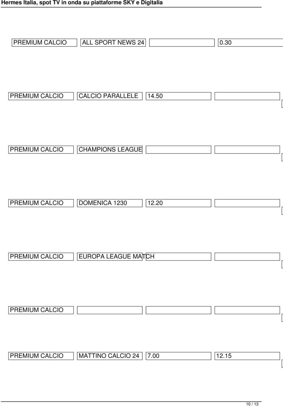 50 PREMIUM CALCIO CHAMPIONS LEAGUE PREMIUM CALCIO DOMENICA