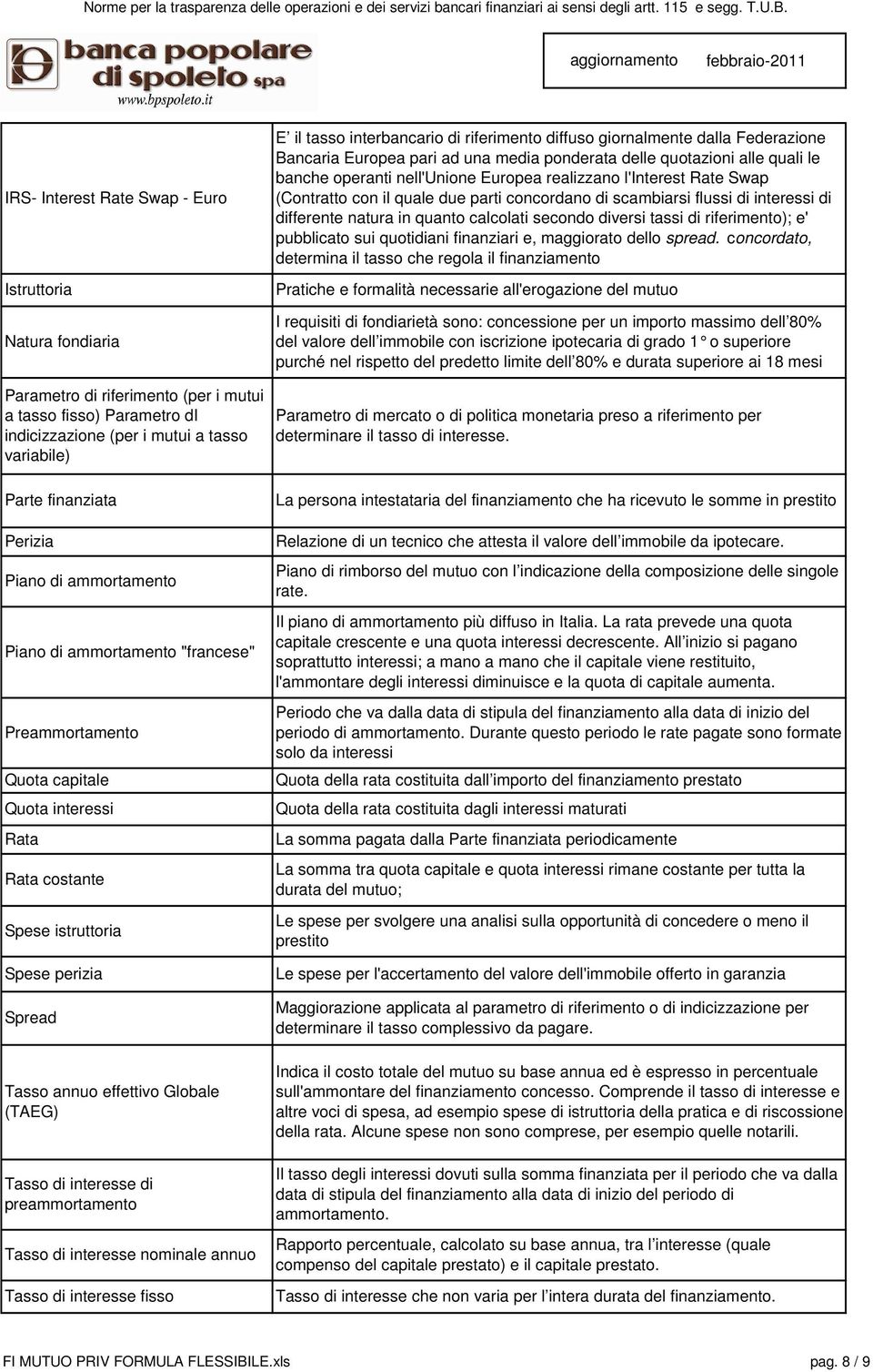 Tasso di interesse di preammortamento Tasso di interesse nominale annuo Tasso di interesse fisso E il tasso interbancario di riferimento diffuso giornalmente dalla Federazione Bancaria Europea pari