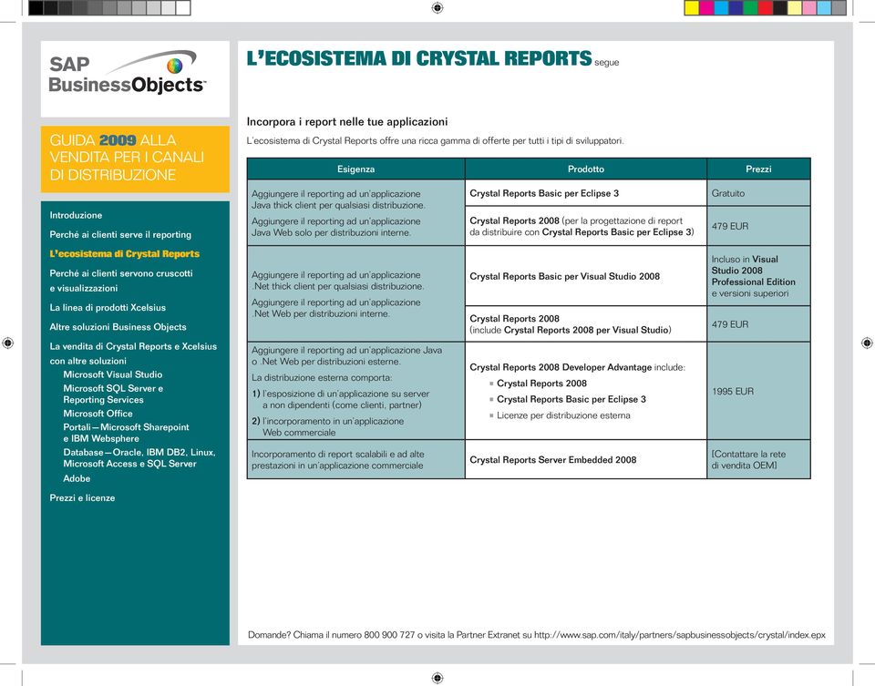 Crystal Reports Basic per Eclipse 3 Crystal Reports 2008 (per la progettazione di report da distribuire con Crystal Reports Basic per Eclipse 3) Gratuito 479 EUR Aggiungere il reporting ad