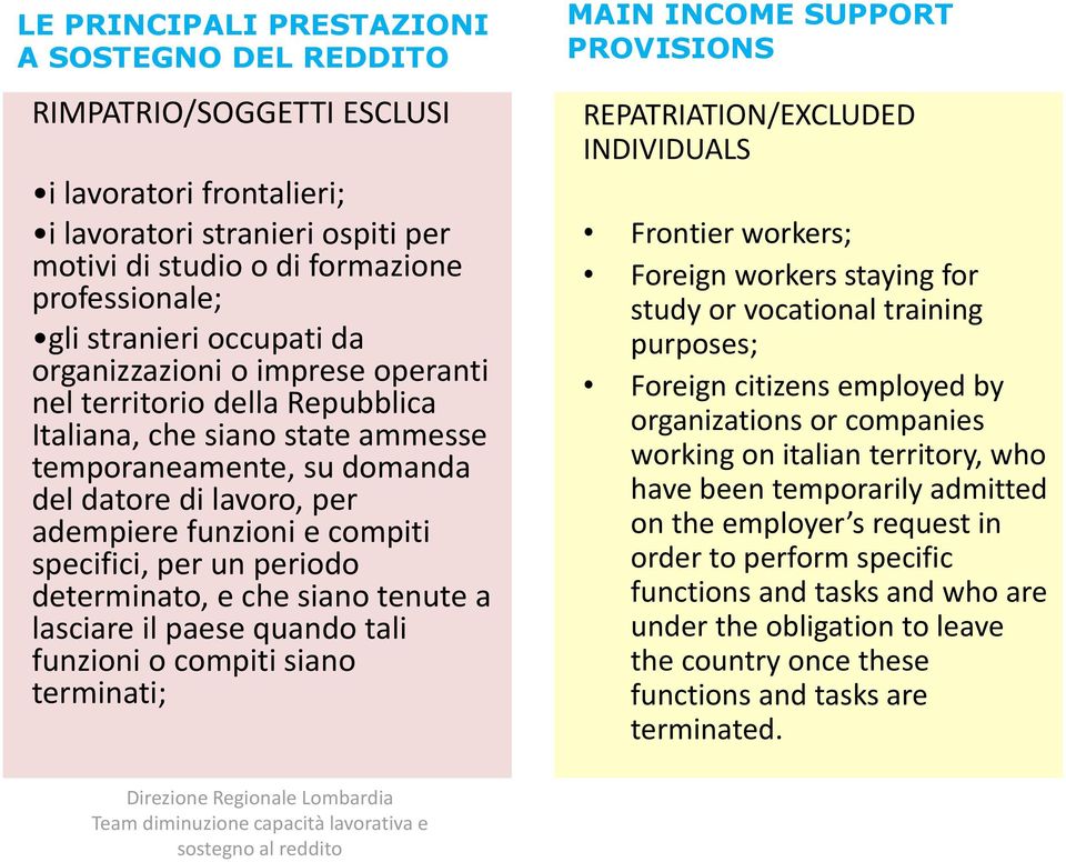 tenute a lasciare il paese quando tali funzioni o compiti siano terminati; REPATRIATION/EXCLUDED INDIVIDUALS Frontier workers; Foreign workers staying for study or vocational training purposes;