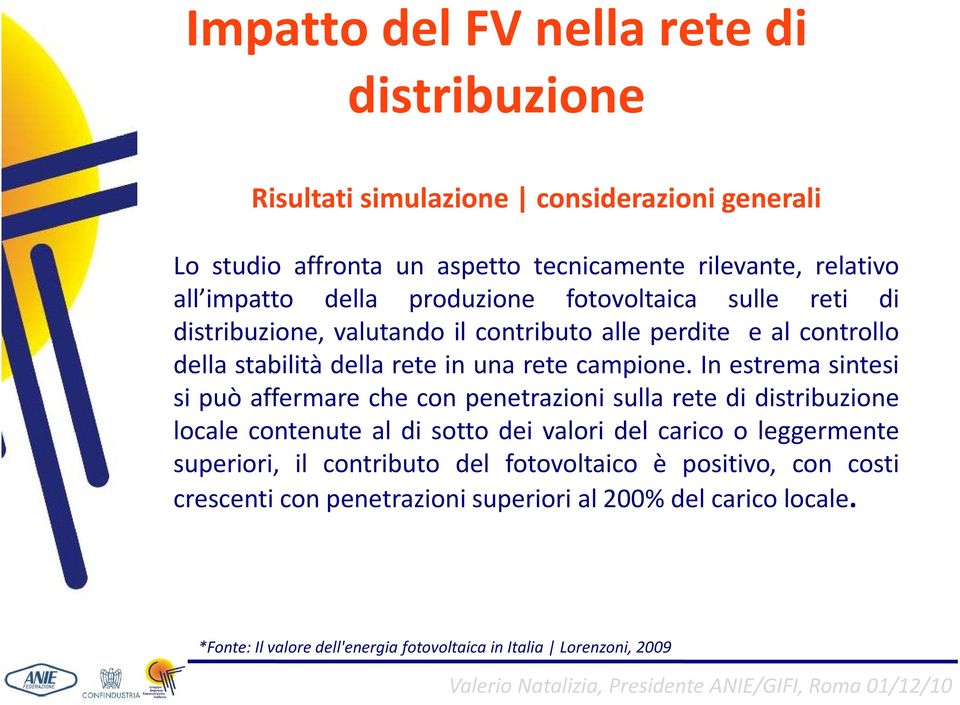 In estrema sintesi si può affermare che con penetrazioni sulla rete di distribuzione locale contenute al di sotto dei valori del carico o leggermente superiori, il