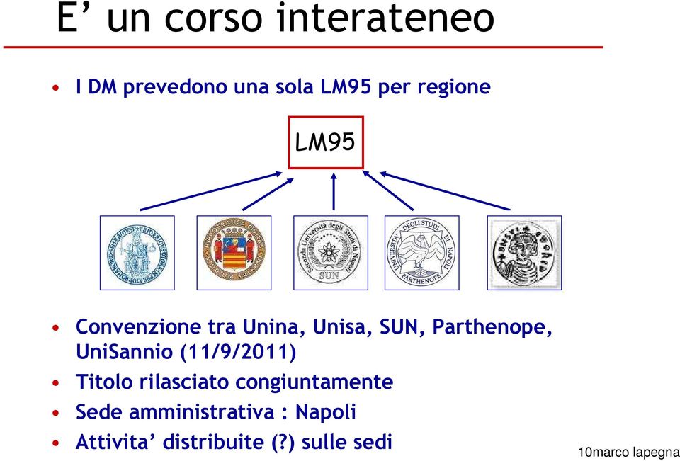 UniSannio (11/9/2011) Titolo rilasciato congiuntamente Sede