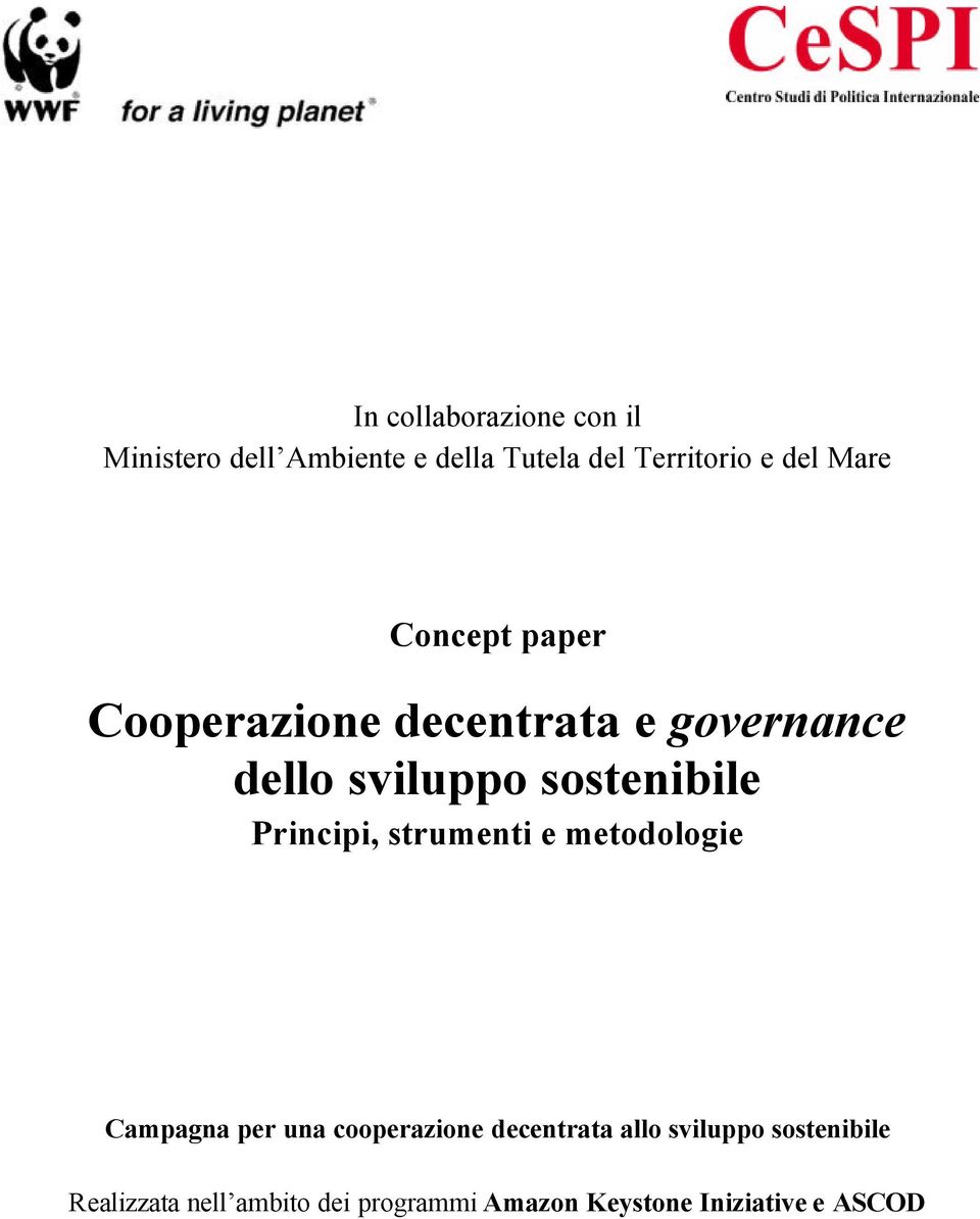 Principi, strumenti e metodologie Campagna per una cooperazione decentrata allo